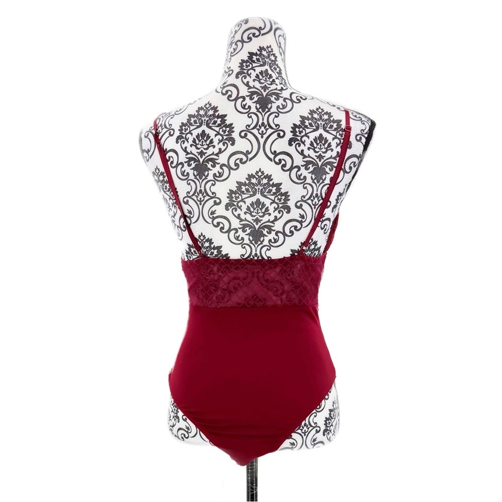 Fashion Nova Burgundy Lace Bodysuit Top - Picture 8 of 11